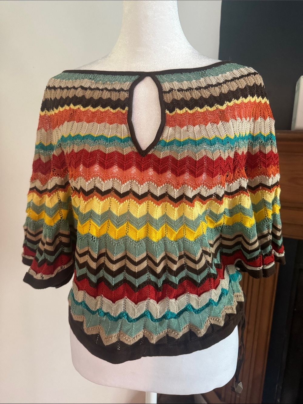 Lucky Brand Multicolor Chevron Knit Top with Keyhole